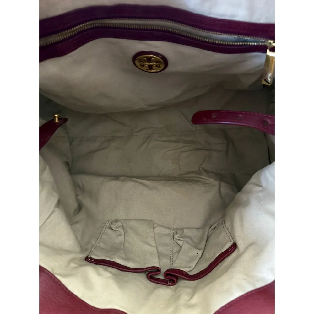Tory Burch Tote Bag Women's Large Burgundy Leather Perforated Logo